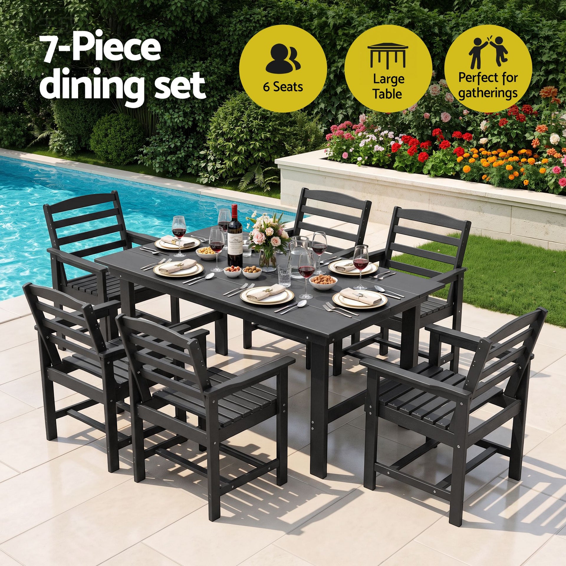 Gardeon 7 Piece Outdoor Dining Set Patio HDPE Table and Chairs Garden Furniture Awezingly