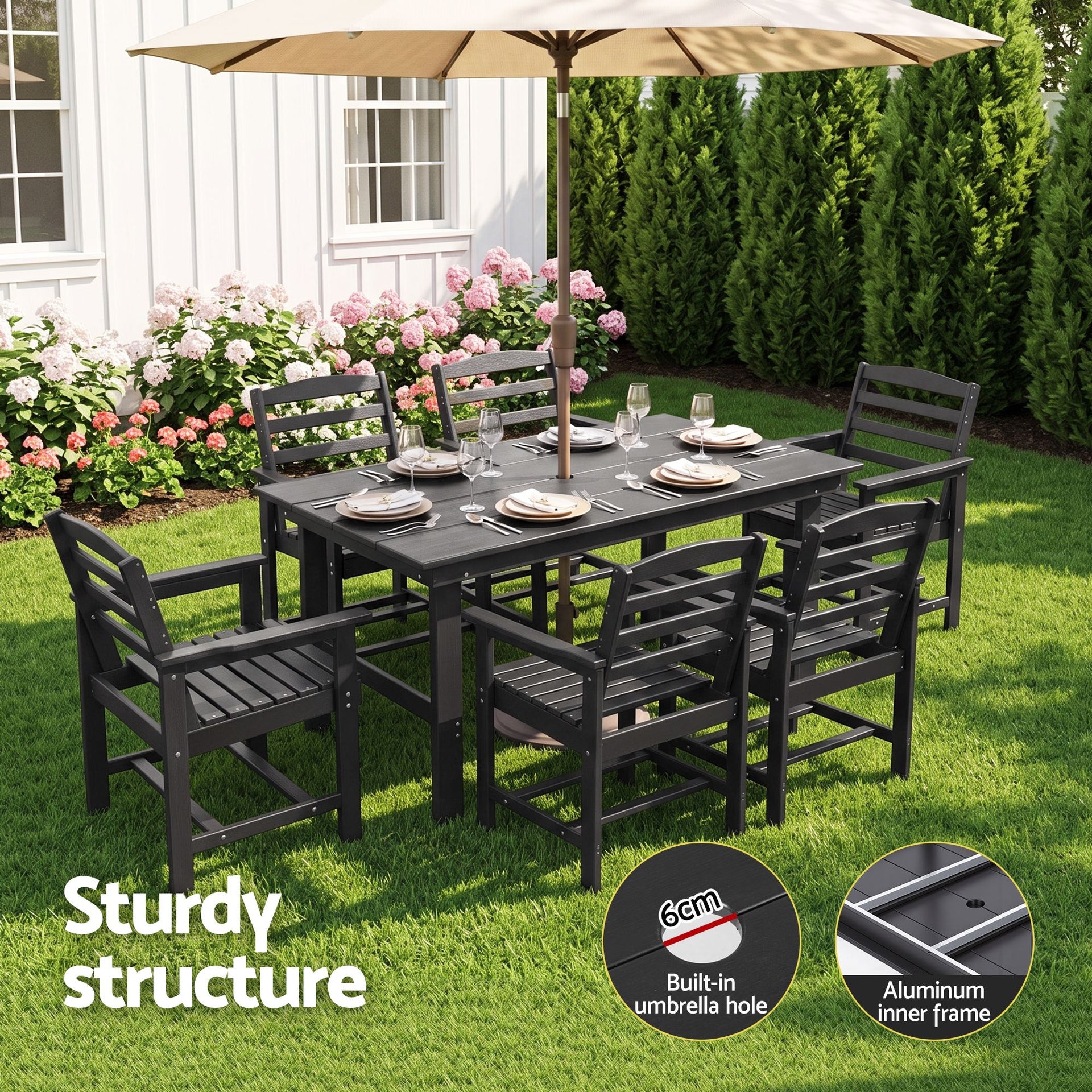 Gardeon 7 Piece Outdoor Dining Set Patio HDPE Table and Chairs Garden Furniture Awezingly