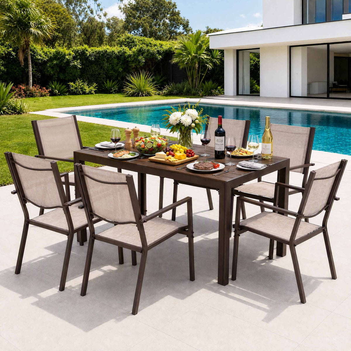 Gardeon 7PCS Outdoor Dining Set Patio Furniture Table and Chairs Garden Coffee Awezingly