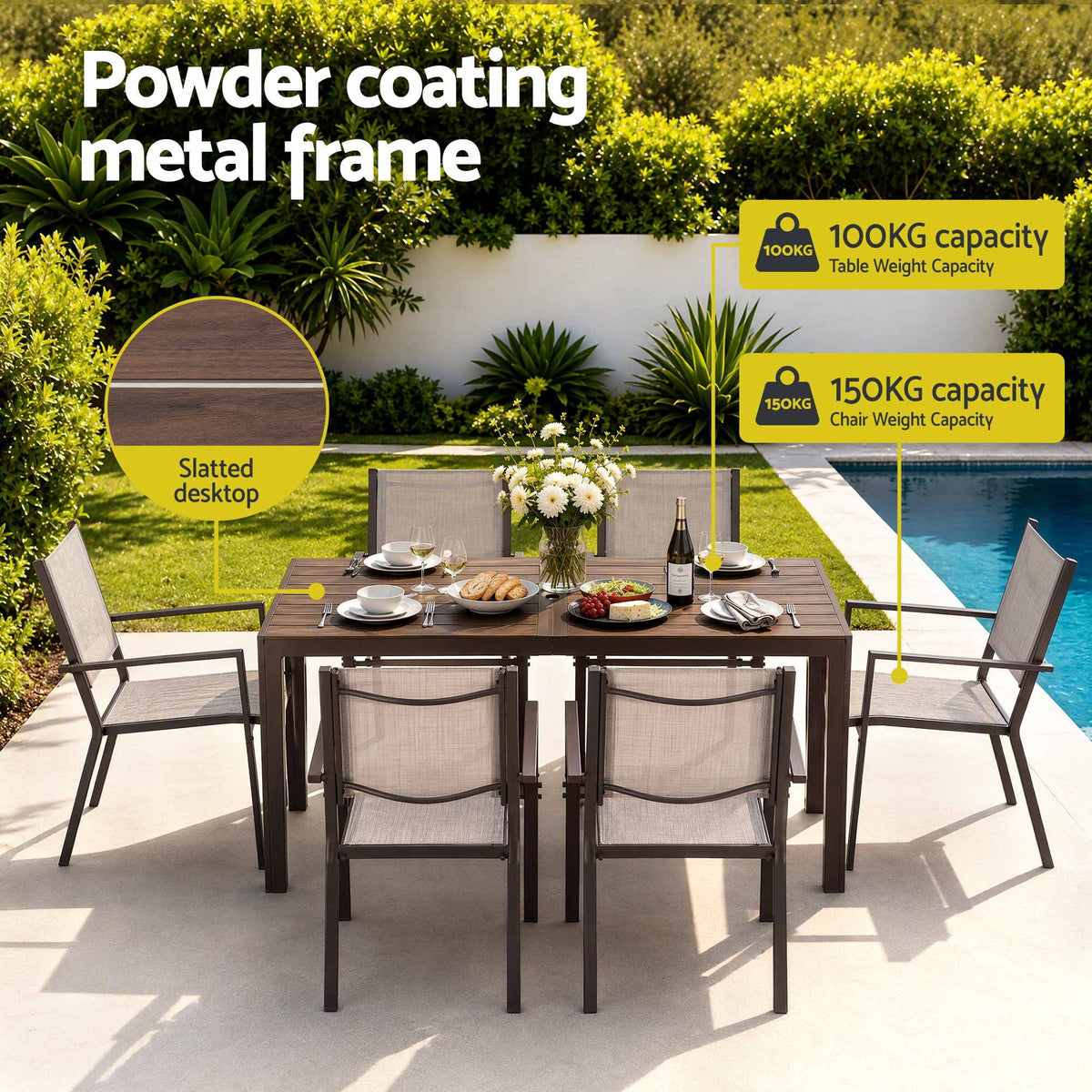 Gardeon 7PCS Outdoor Dining Set Patio Furniture Table and Chairs Garden Coffee Awezingly