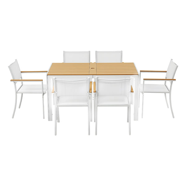 Gardeon 7PCS Outdoor Dining Set Table and Chairs Patio Garden Furniture Bistro Set White Awezingly