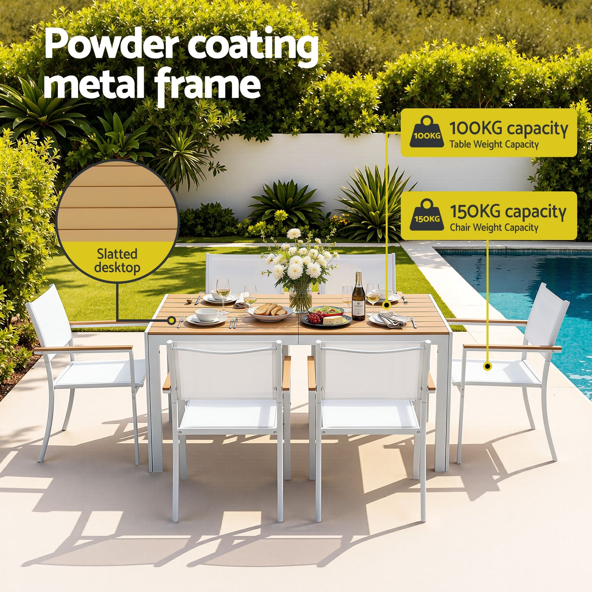 Gardeon 7PCS Outdoor Dining Set Table and Chairs Patio Garden Furniture Bistro Set White Awezingly