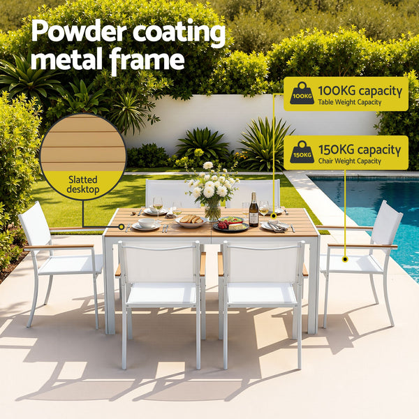 Gardeon 7PCS Outdoor Dining Set Table and Chairs Patio Garden Furniture Bistro Set White Awezingly