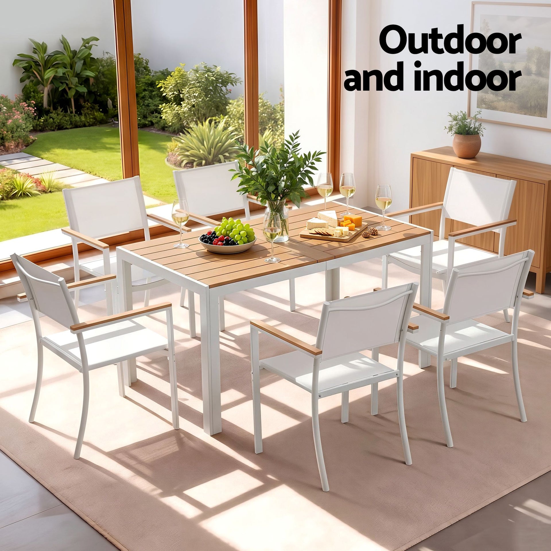 Gardeon 7PCS Outdoor Dining Set Table and Chairs Patio Garden Furniture Bistro Set White Awezingly