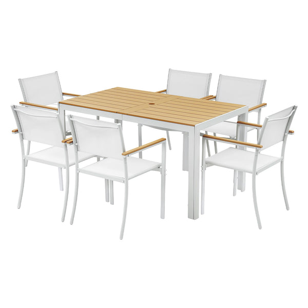 Gardeon 7PCS Outdoor Dining Set Table and Chairs Patio Garden Furniture Bistro Set White Awezingly