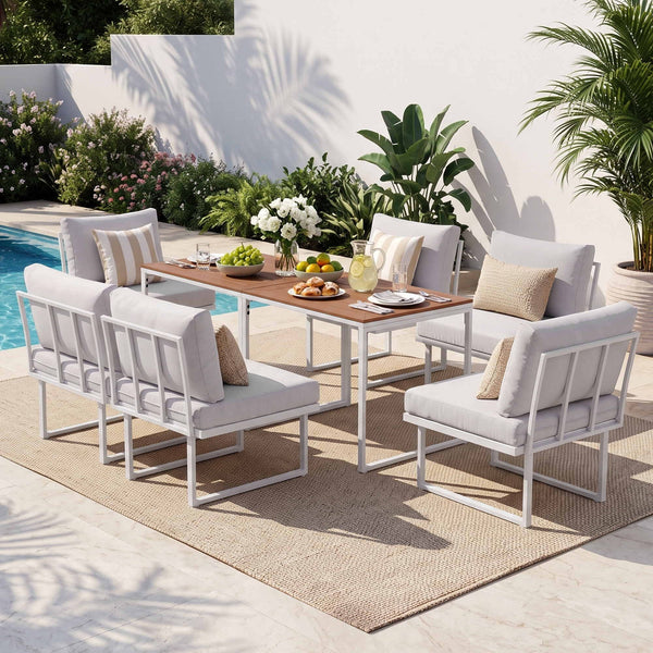 Gardeon 6 Seater Outdoor Dining Sofa Set Steel Frame Cushions White Awezingly