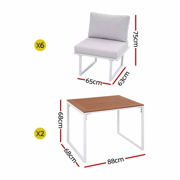 Gardeon 6 Seater Outdoor Dining Sofa Set Steel Frame Cushions White Awezingly