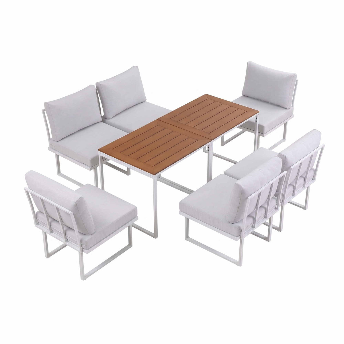 Gardeon 6 Seater Outdoor Dining Sofa Set Steel Frame Cushions White Awezingly