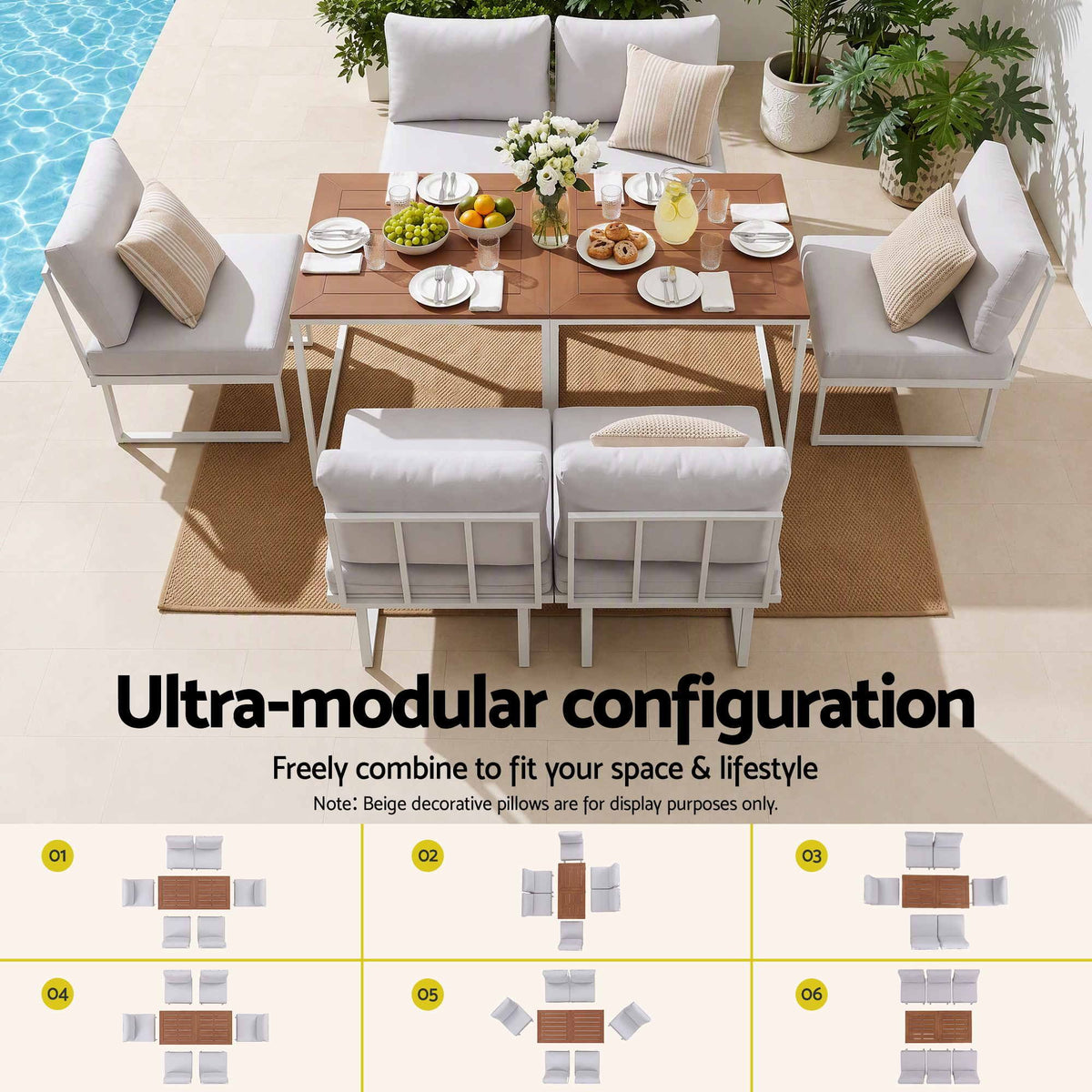 Gardeon 6 Seater Outdoor Dining Sofa Set Steel Frame Cushions White Awezingly