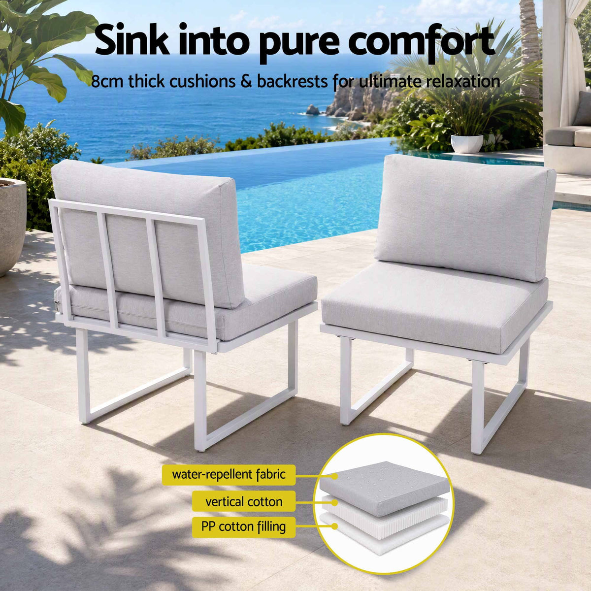 Gardeon 6 Seater Outdoor Dining Sofa Set Steel Frame Cushions White Awezingly