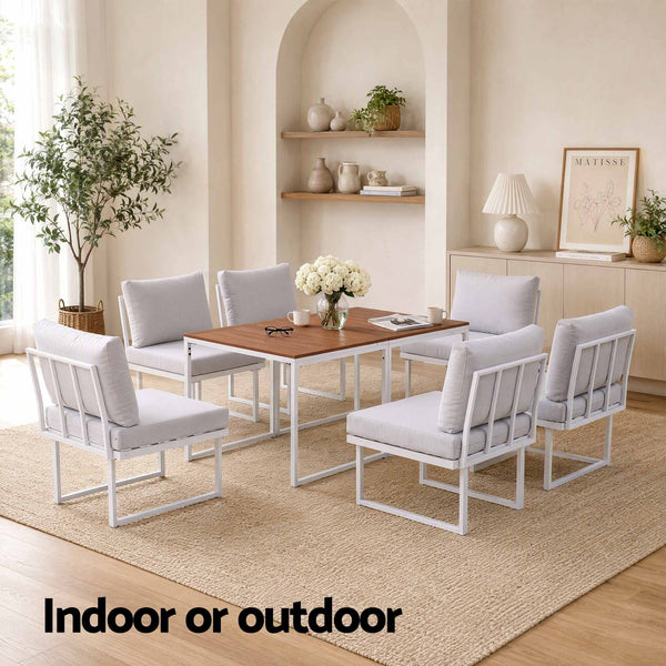 Gardeon 6 Seater Outdoor Dining Sofa Set Steel Frame Cushions White Awezingly