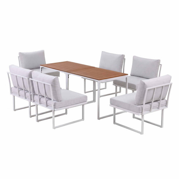 Gardeon 6 Seater Outdoor Dining Sofa Set Steel Frame Cushions White Awezingly