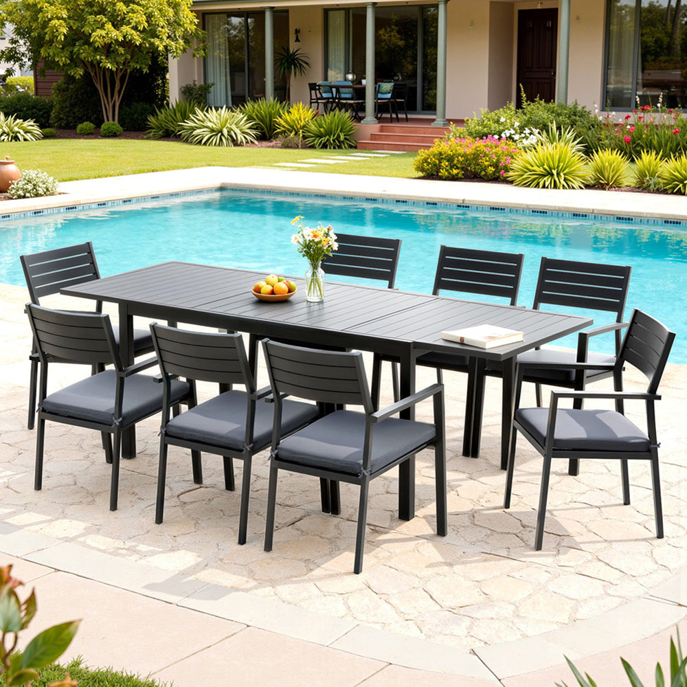 Gardeon Outdoor Dining Set 9PCS Aluminum Extendable Table Chairs Patio Furniture Awezingly