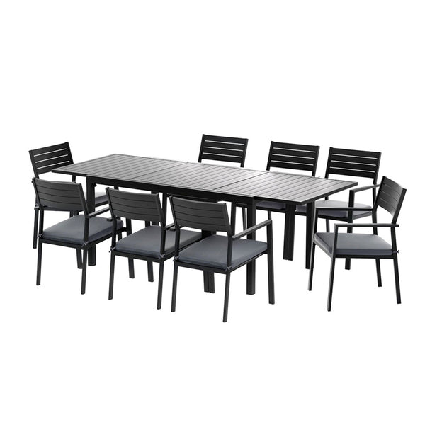 Gardeon Outdoor Dining Set 9PCS Aluminum Extendable Table Chairs Patio Furniture Awezingly
