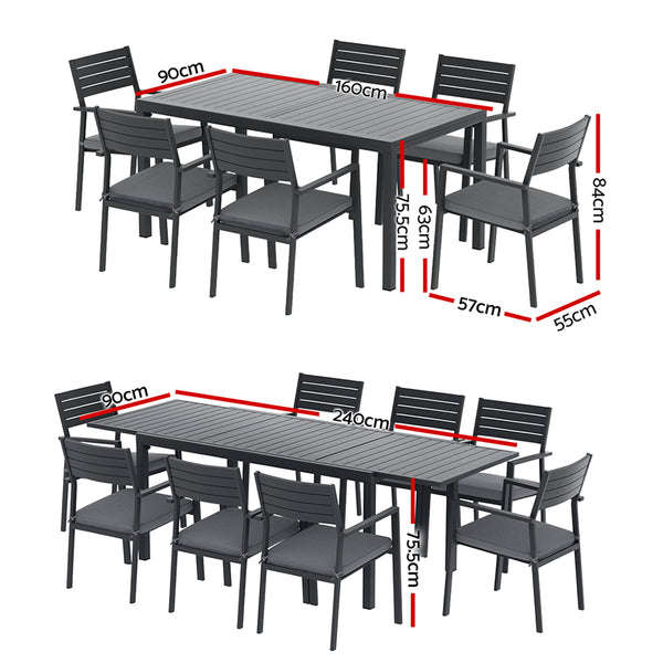 Gardeon Outdoor Dining Set 9PCS Aluminum Extendable Table Chairs Patio Furniture Awezingly