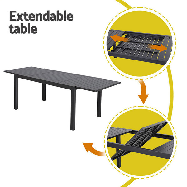 Gardeon Outdoor Dining Set 9PCS Aluminum Extendable Table Chairs Patio Furniture Awezingly