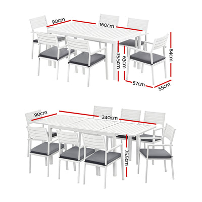 Gardeon Outdoor Dining Set 9PCS Aluminum Extendable Table Chairs Patio Furniture