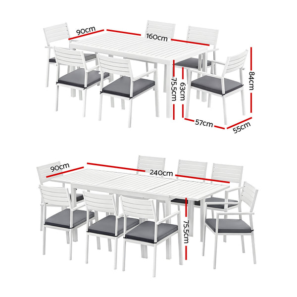 Gardeon Outdoor Dining Set 9PCS Aluminum Extendable Table Chairs Patio Furniture Gardeon