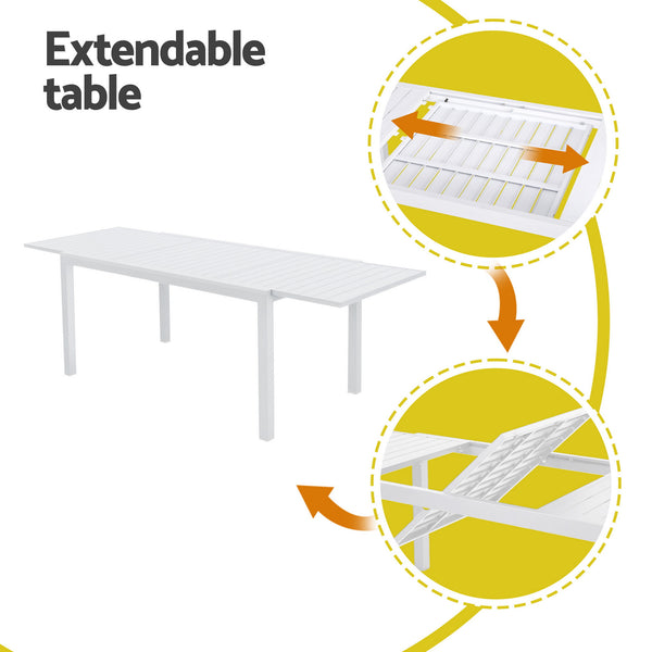 Gardeon Outdoor Dining Set 9PCS Aluminum Extendable Table Chairs Patio Furniture Gardeon