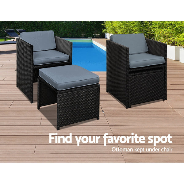 Gardeon 9 Piece Wicker Outdoor Dining Set - Black & Grey Gardeon