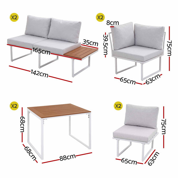 Gardeon 8 Seater Outdoor Dining Sofa Set with WPC Side Tables Patio Furniture White Awezingly