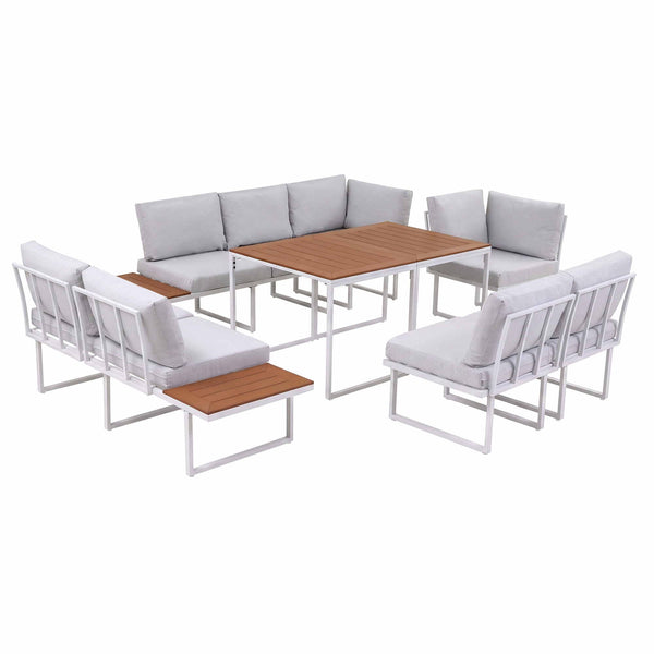 Gardeon 8 Seater Outdoor Dining Sofa Set with WPC Side Tables Patio Furniture White Awezingly