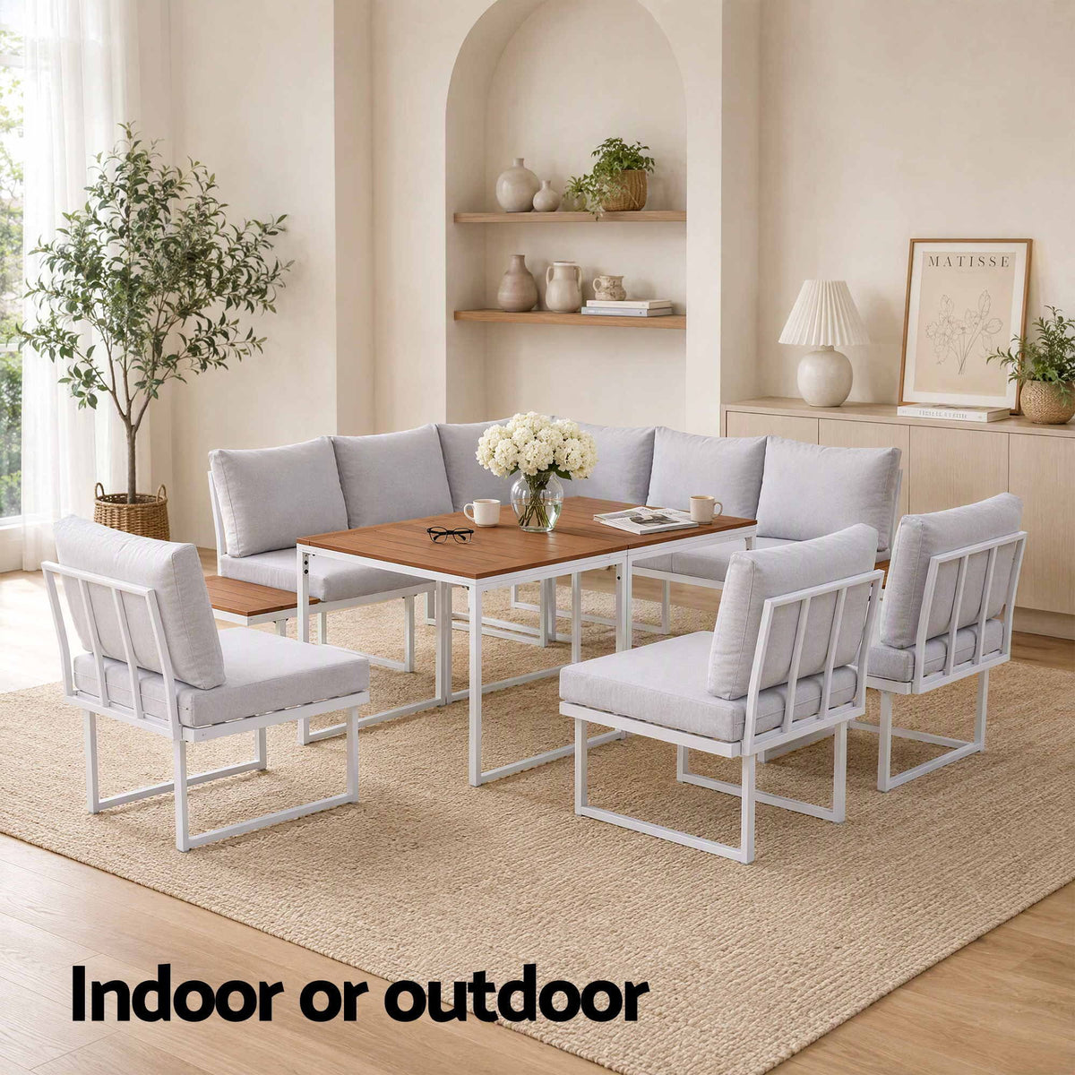 Gardeon 8 Seater Outdoor Dining Sofa Set with WPC Side Tables Patio Furniture White Awezingly