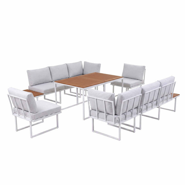 Gardeon 8 Seater Outdoor Dining Sofa Set with WPC Side Tables Patio Furniture White Awezingly