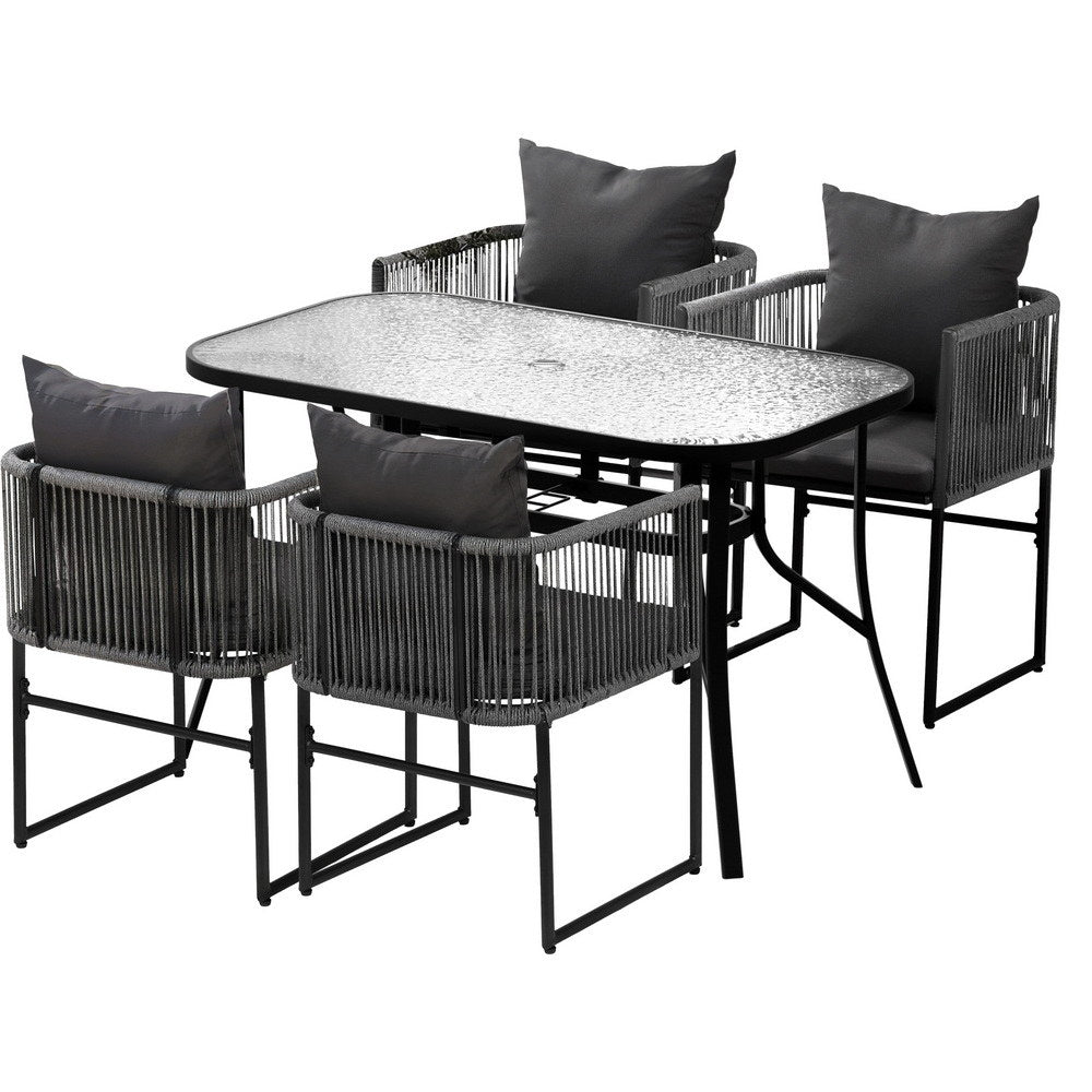 Gardeon 5PCS Outdoor Dining Set Table and Chairs Rope Patio Furniture Garden Black Gardeon