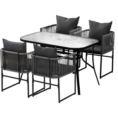 Gardeon 5PCS Outdoor Dining Set Table and Chairs Rope Patio Furniture Garden Black