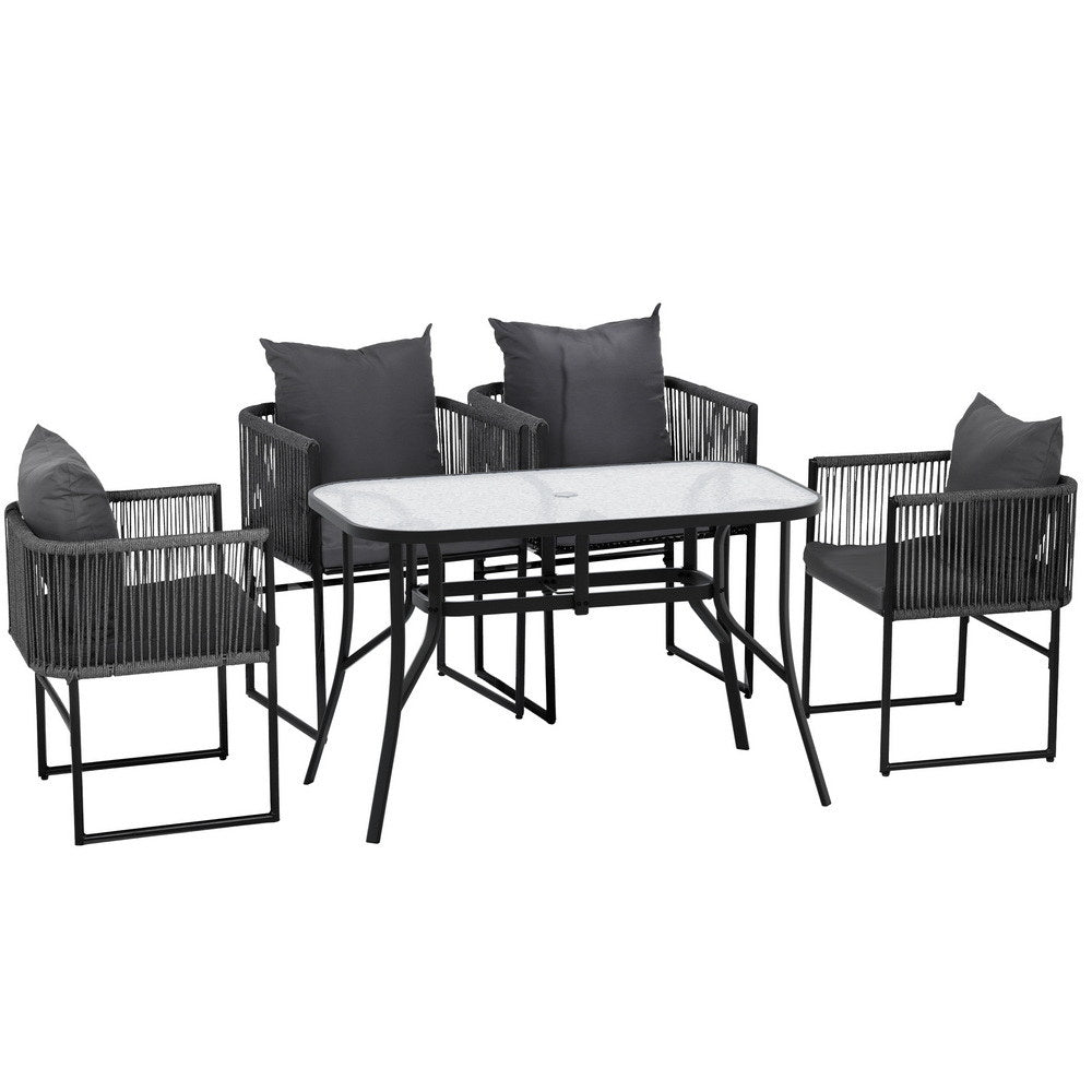 Gardeon 5PCS Outdoor Dining Set Table and Chairs Rope Patio Furniture Garden Black Gardeon