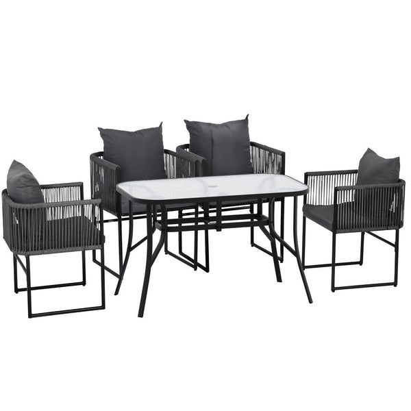 Gardeon 5PCS Outdoor Dining Set Table and Chairs Rope Patio Furniture Garden Black Gardeon