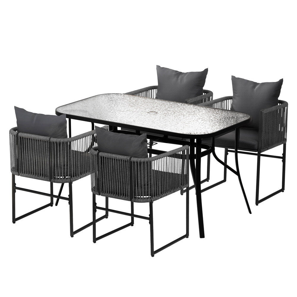 Gardeon 5PC Outdoor Dining Set Table and Chairs Patio Furniture Garden Bistro Set Black Gardeon