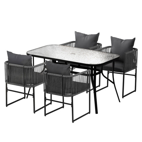 Gardeon 5PC Outdoor Dining Set Table and Chairs Patio Furniture Garden Bistro Set Black Gardeon
