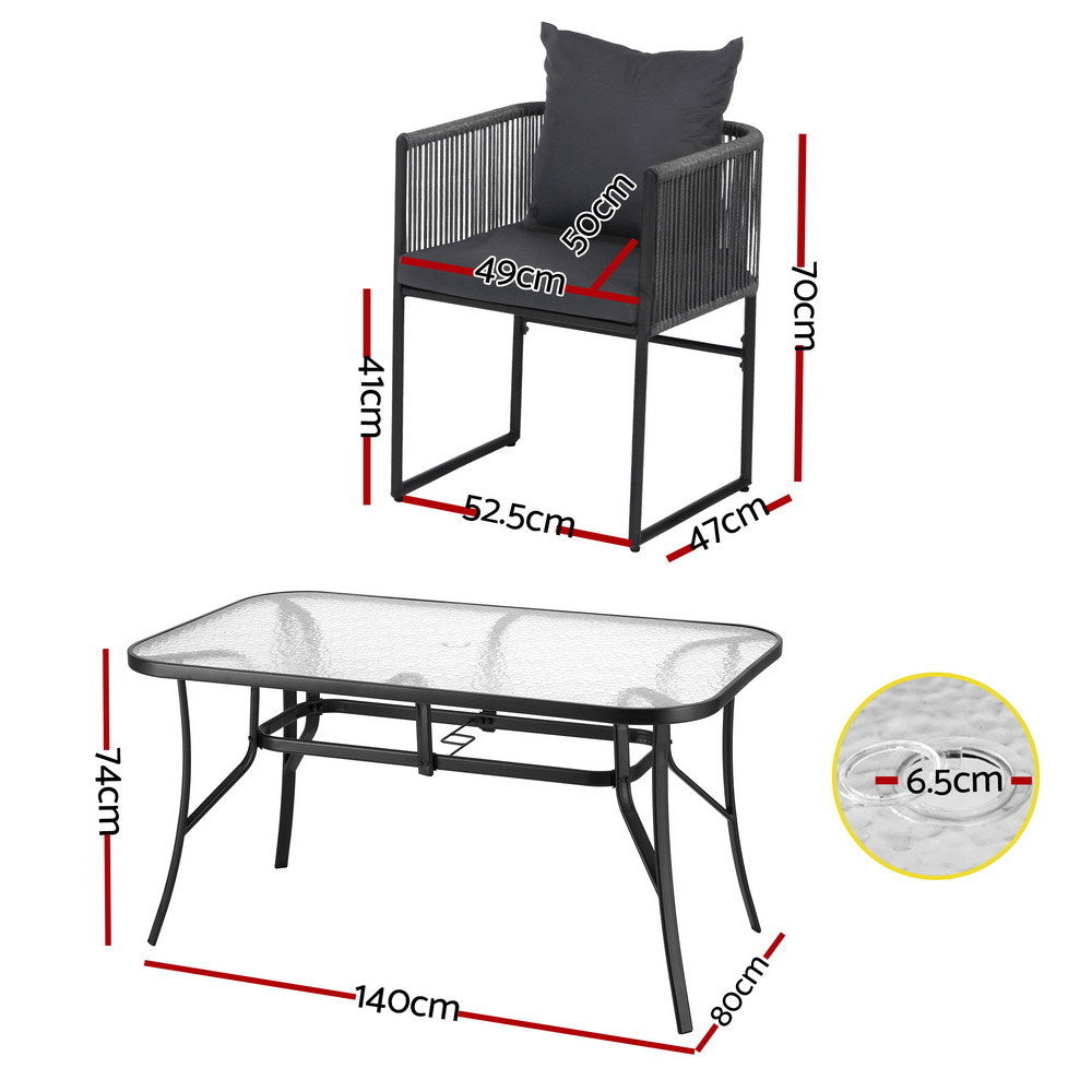 Gardeon 5PC Outdoor Dining Set Table and Chairs Patio Furniture Garden Bistro Set Black Gardeon