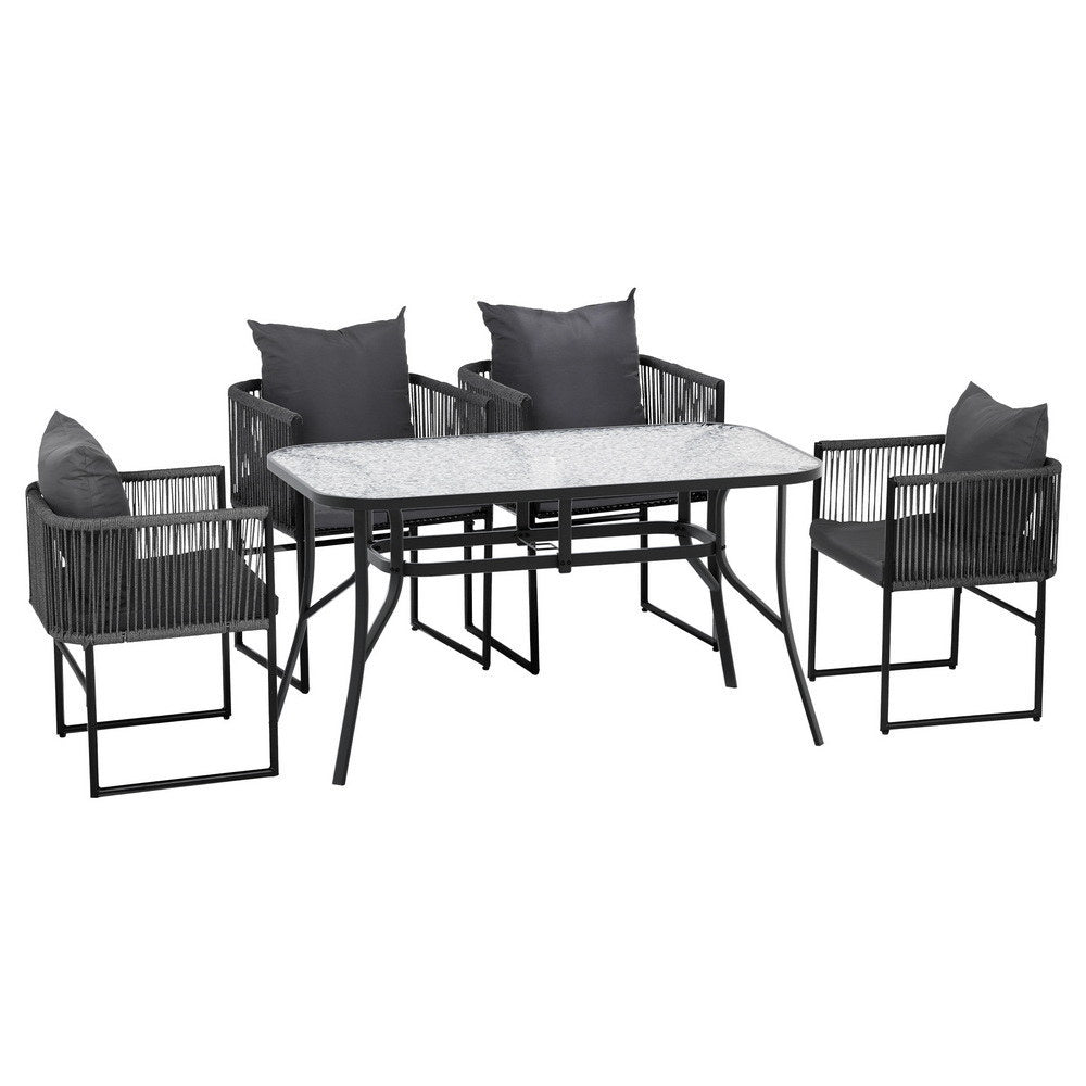 Gardeon 5PC Outdoor Dining Set Table and Chairs Patio Furniture Garden Bistro Set Black Gardeon