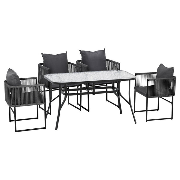 Gardeon 5PC Outdoor Dining Set Table and Chairs Patio Furniture Garden Bistro Set Black Gardeon