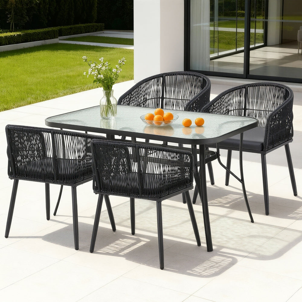 Gardeon 5PC Outdoor Dining Set Table and Chairs Garden Patio Furniture Bistro Set Black Gardeon