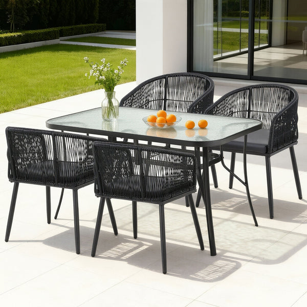 Gardeon 5PC Outdoor Dining Set Table and Chairs Garden Patio Furniture Bistro Set Black Gardeon