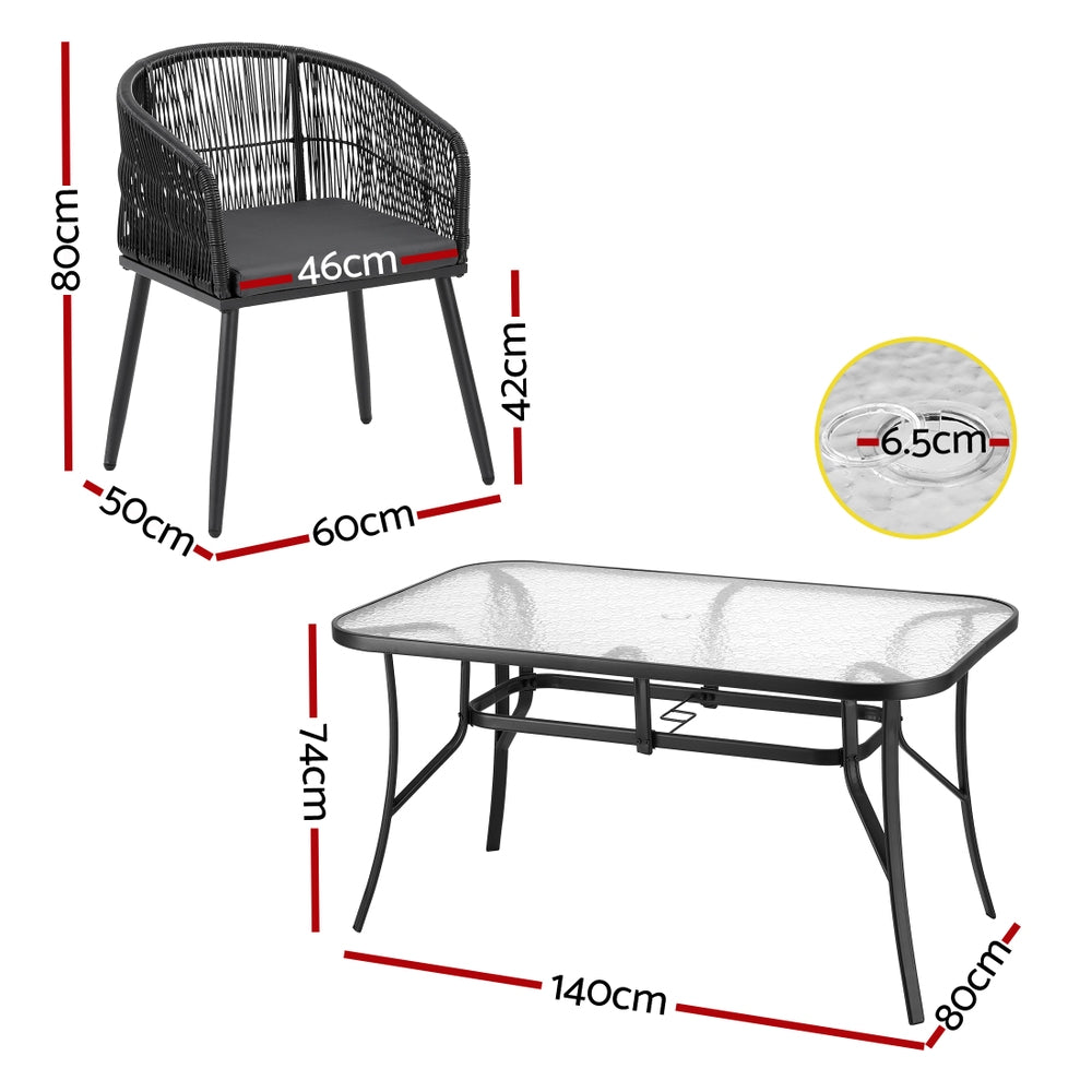 Gardeon 5PC Outdoor Dining Set Table and Chairs Garden Patio Furniture Bistro Set Black Gardeon