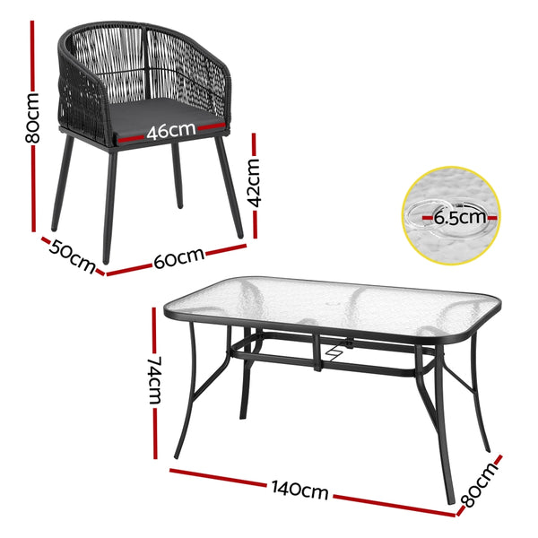 Gardeon 5PC Outdoor Dining Set Table and Chairs Garden Patio Furniture Bistro Set Black Gardeon
