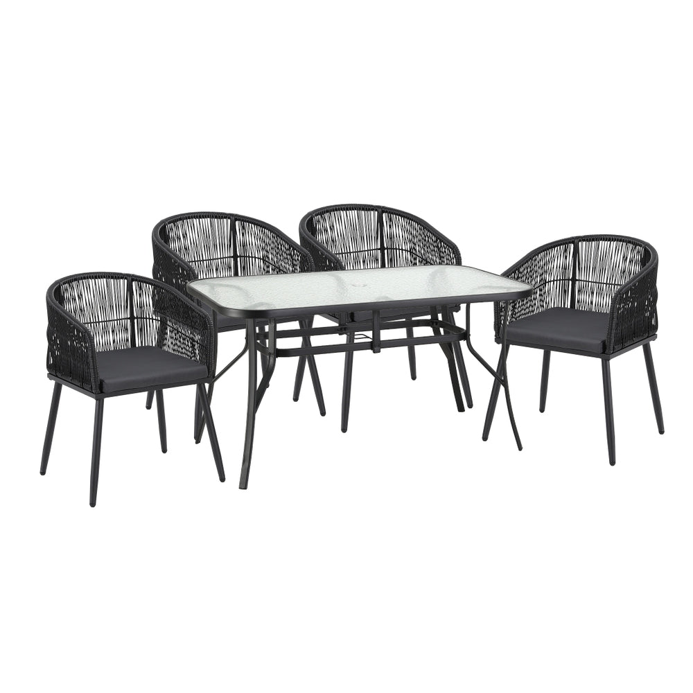 Gardeon 5PC Outdoor Dining Set Table and Chairs Garden Patio Furniture Bistro Set Black Gardeon