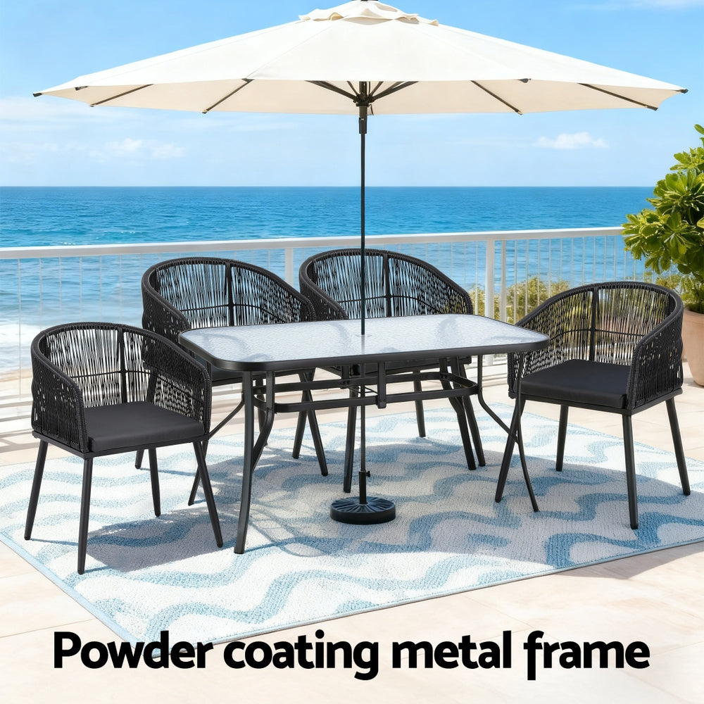 Gardeon 5PC Outdoor Dining Set Table and Chairs Garden Patio Furniture Bistro Set Black Gardeon