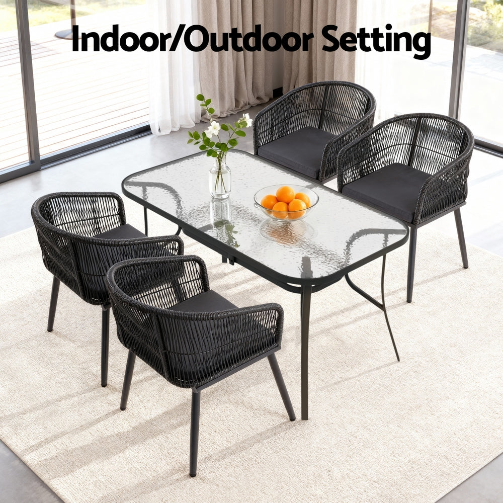 Gardeon 5PC Outdoor Dining Set Table and Chairs Garden Patio Furniture Bistro Set Black Gardeon