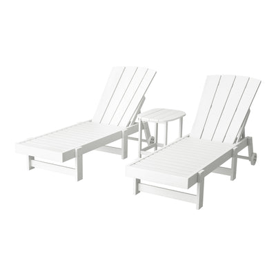 Gardeon Sun Lounge Lounger Table and Chairs Beach Chair Adirondack HDPE Patio Outdoor Furniture Wheels White