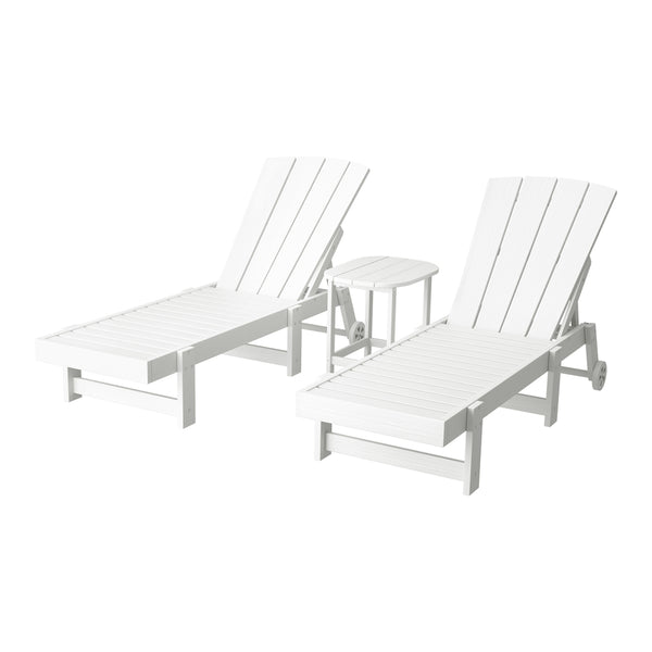 Gardeon Sun Lounge Lounger Table and Chairs Beach Chair Adirondack HDPE Patio Outdoor Furniture Wheels White Gardeon