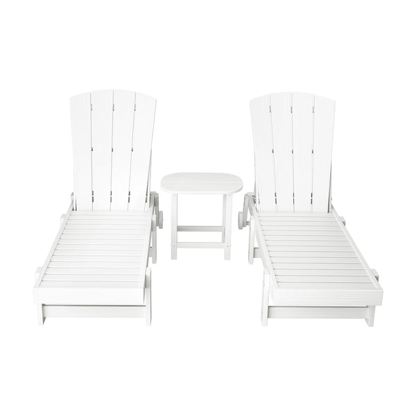 Gardeon Sun Lounge Lounger Table and Chairs Beach Chair Adirondack HDPE Patio Outdoor Furniture Wheels White Gardeon
