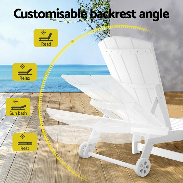 Gardeon Sun Lounge Lounger Table and Chairs Beach Chair Adirondack HDPE Patio Outdoor Furniture Wheels White Gardeon