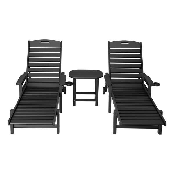Gardeon Sun Lounge Lounger Beach Chair HDPE Patio Outdoor Furniture with Wheels Black Gardeon