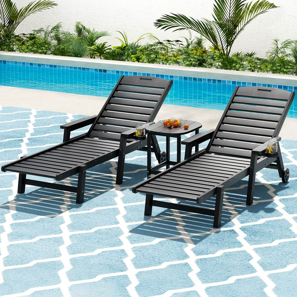 Gardeon Sun Lounge Lounger Beach Chair HDPE Patio Outdoor Furniture with Wheels Black Gardeon